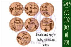 Beach, surfer themed Baby monthly milestone discs SVG Product Image 4