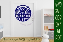 Highland cow themed name sign design for laser cutting Product Image 4