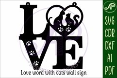 Love word with cats wall art sign, SVG file. vector Product Image 4