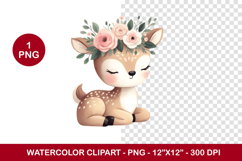 watercolor clipart png - floral deer Product Image 1