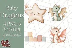 Watercolor Baby Dragon Clipart, Cute Nursery Fantasy PNG Product Image 1
