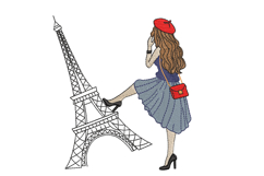 Paris Girl Machine Embroidery Design, Eiffel Tower Product Image 1