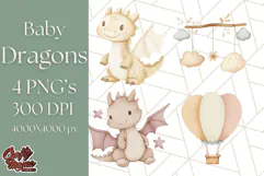 Watercolor Baby Dragon Clipart, Cute Nursery Fantasy PNG Product Image 1
