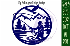 Fly fishing mountain scene wall sign svg laser cut Product Image 4