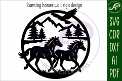 Running horses mountain scene wall sign svg laser cut Product Image 4