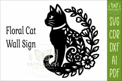 Floral Cat Wall Art SVG, Cat Lover Laser Cut Sign Decor Product Image 4