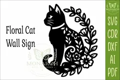 Floral Cat Wall Art SVG, Cat Lover Laser Cut Sign Decor Product Image 4