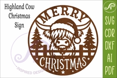 Highland Cow Merry Christmas Sign SVG Laser Cut File Product Image 4