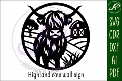 Highland cow farm scene wall sign, SVG file. Product Image 4