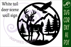 White tail deer mountain scene wall sign svg laser cut file Product Image 4