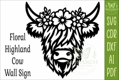 Floral Highland Cow Wall Sign SVG, Farmhouse Cow Decor Laser Product Image 4
