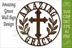 Amazing Grace SVG, Christian Wall Sign, Cross Laser Cut File Product Image 4