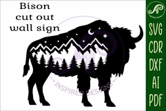 Bison forest scene wall art sign, SVG file. vector Product Image 4