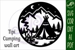 Tipi Camp Scene Wall Art , Teepee campfire sign night Product Image 4