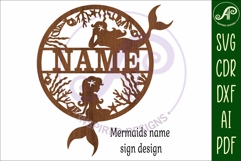 Mermaids name sign svg laser cut template Product Image 4