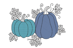 Two Blue Pumpkin with leaves Embroidery Design Product Image 1
