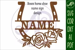 Rose horse shoe name sign svg laser cut file Product Image 4