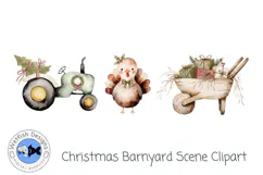 Watercolor Christmas Barnyard Clipart Product Image 5