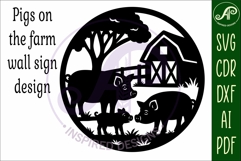 Pigs on the farm scene wall sign, SVG file. Product Image 4