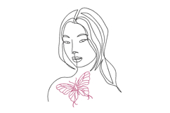 Asian girl with butterfly Machine Embroidery Design Product Image 1