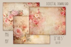 18 Junk Journal Pages, Shabby Chic Roses, Vintage Wallpaper Product Image 5