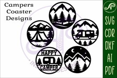 Camper Coasters, laser cut out camping, mountains designs 1 Product Image 3