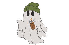 Ghost with Ice Coffee, Halloween Machine Embroidery Design. Product Image 1