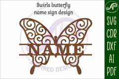 Butterfly swirls design 1name sign svg laser cut file Product Image 4