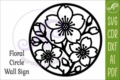 Cherry Blossom Flower Wall Art SVG | Round Floral Laser Cut Product Image 4