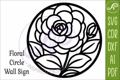 Camellia Flower Wall Art SVG | Round Floral Laser Cut Product Image 4