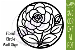 Camellia Flower Wall Art SVG | Round Floral Laser Cut Product Image 4