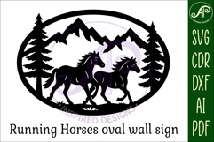 Running Horses mountain scene Oval wall sign laser cut file Product Image 4