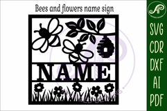 Bees and flowers name sign svg laser cut template Product Image 4