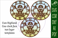 Cute Highland Cow clock wall clock laser cut file Product Image 4