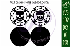 Skull and crossbones themed clock wall clock laser cut files Product Image 4