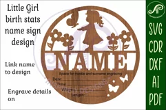 Little girl Newborn Baby stats, Birth plaque, name sign SVG Product Image 4