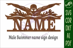 Butterfly Swimmer Name Sign SVG - Male Swim Team Wall Sign Product Image 4