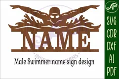 Butterfly Swimmer Name Sign SVG - Male Swim Team Wall Sign Product Image 4
