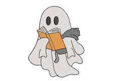 Ghost with Cat reading a Book, Halloween Machine Embroidery Product Image 1