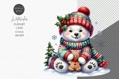 Polar bear clipart, Christmas clipart, Watercolor clipart Product Image 1