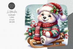 Polar bear clipart, Christmas clipart, Watercolor clipart Product Image 1