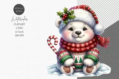 Polar bear clipart, Christmas clipart, Watercolor clipart Product Image 1