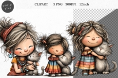 Girl and cat PNG, Girl Clipart, Whimsical Clipart Product Image 1