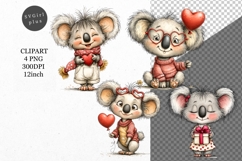 Koala Clipart, Valentines Day Clipart, Whimsical Clipart, Product Image 1