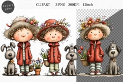 Boy and dog PNG, Boy Clipart, Whimsical Clipart Product Image 1