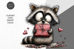 Raccoon Clipart, Valentines Day Clipart, Whimsical Clipart Product Image 1