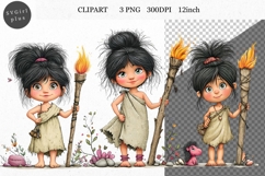 Cave Girl PNG, Girl Clipart, Whimsical Clipart Product Image 1