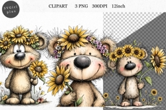 Teddy Bear Clipart, Sunflowers Clipart, Whimsical Clipart Product Image 1