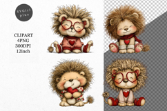 Lion Clipart, Valentines Day Clipart, Whimsical Clipart Product Image 1