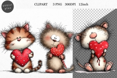 Cat Clipart, Valentines Day Clipart, Whimsical Clipart Product Image 1